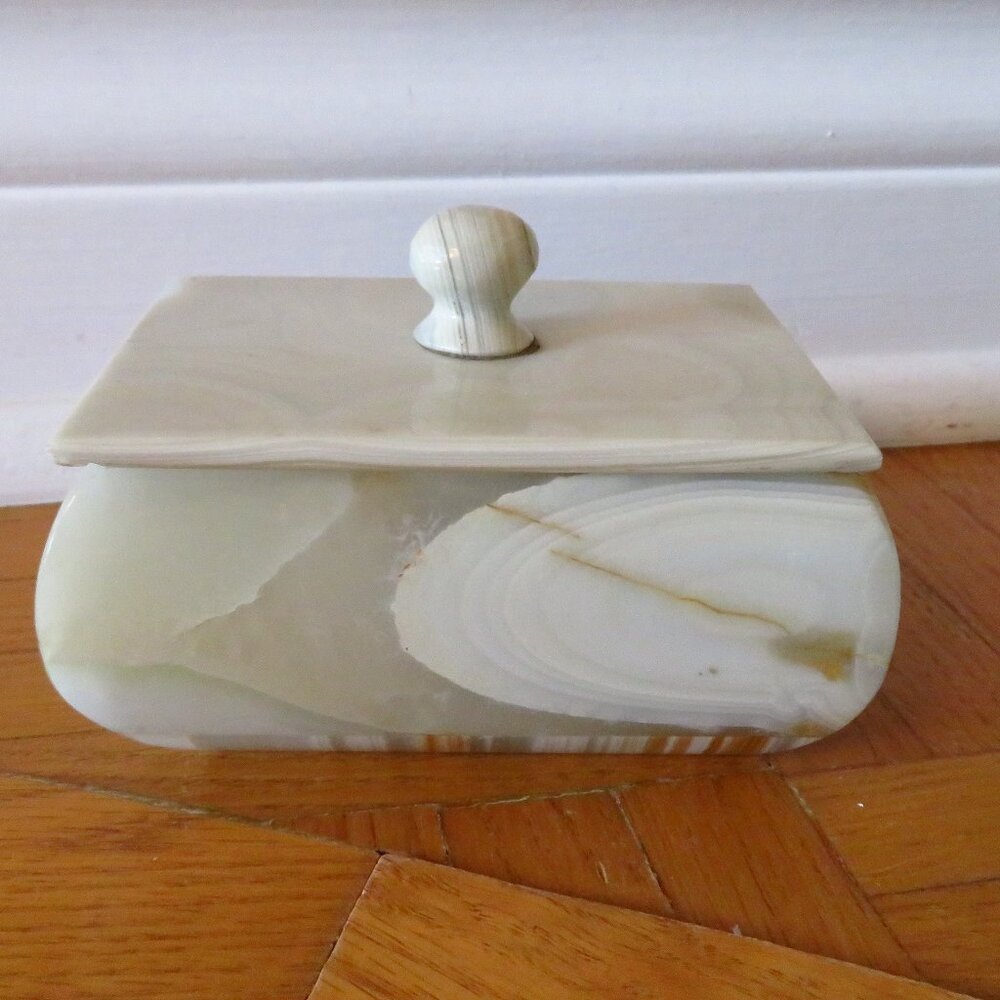 VTG Onyx Trinket Box w/Lid Gold Cream Brown made in Italy